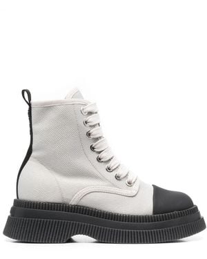 Ganni Creepers Lace-Up Ankle Boots - Grey