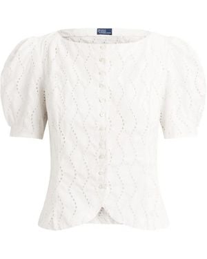 Polo Ralph Lauren Broderie-Anglaise Puff-Sleeve Shirt - White