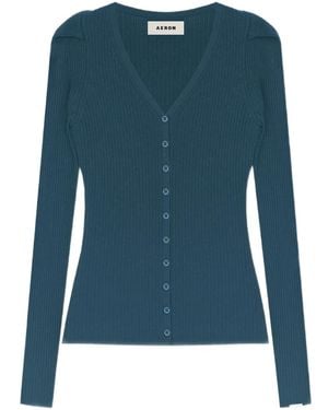 Aeron Cardigan En Maille Nervurée À Col V - Bleu