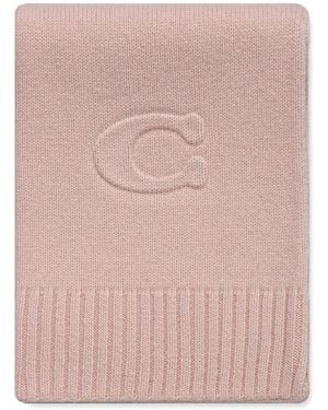 COACH Logo-Embossed Ribbed-Trim Scarf - Pink
