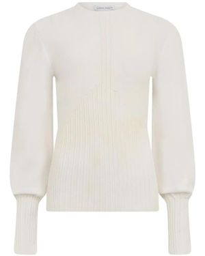 Alberta Ferretti Ribbed-Knit Padded-Shoulder Sweater - White