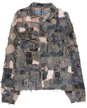 INNOCENCE NYC Patchwork Frayed Denim Jacket - Gray