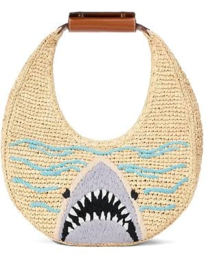 STAUD Moon Raffia Tote Bag - Bianco