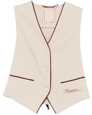 Antonio Marras Embroidered-Logo Pinstriped Waistcoat - Natural