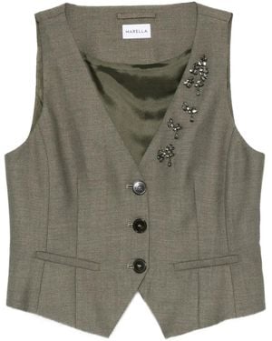 Marella Embellished Button Waistcoat - Green