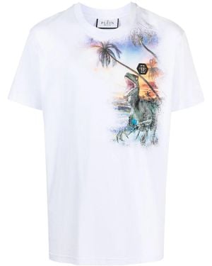Philipp Plein Hawaii Graphic T-Shirt - Blue