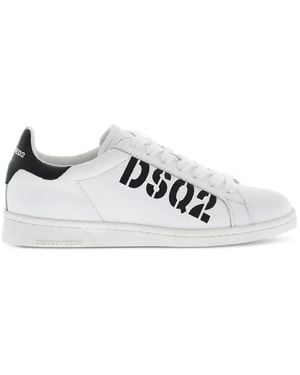 DSquared² Boxer Logo-Print Leather Sneakers - White