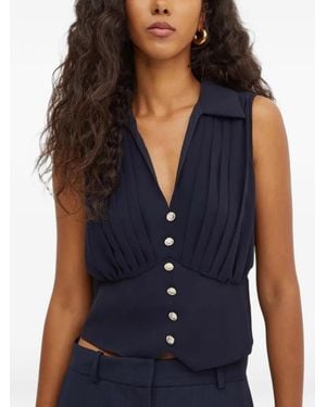 Morgan Opli Pleated Sleeveless Button-Up Top - Blue