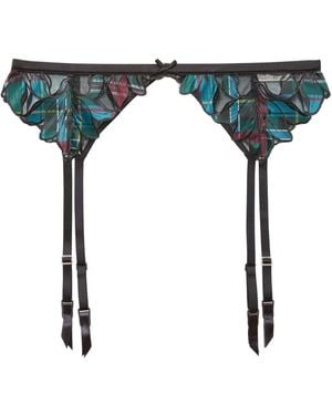 Fleur du Mal Lily Embroidered Garter Belt - Blue