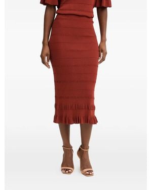 Twinset Pointelle-Knit Ruffled-Hem Midi Skirt - Red
