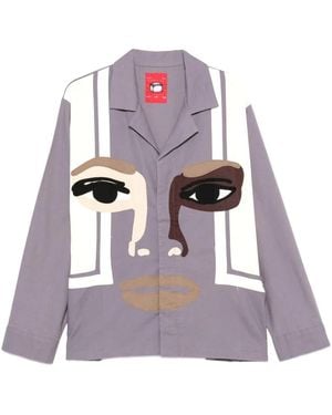 Kidsuper Face-Patchwork Camp-Collar Shirt - Purple