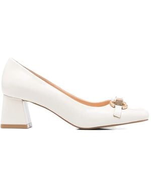 SERGIO MORETTI FIRENZE Horsebit-Detail Square-Toe Court Shoes - Natural