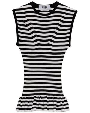 MSGM Striped Ruffled Top - Black