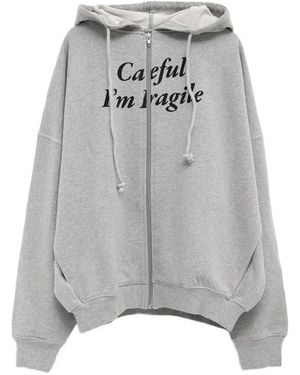 GIMAGUAS Slogan-Print Zip-Up Hoodie - Gray