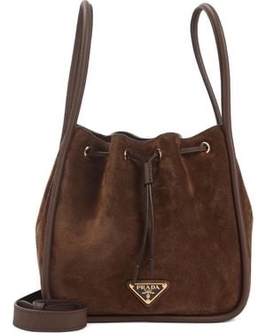 Prada Bolso shopper pequeño con placa del logo - Marrón