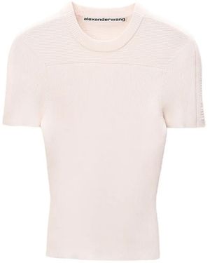 Alexander Wang Logo-Debossed Ribbed-Knit T-Shirt - Pink