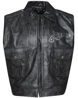 Earthling VIP Gun-Print Leather Vest - Gray
