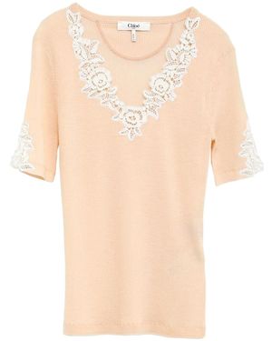 Chloé フローラルレース Tシャツ - ナチュラル