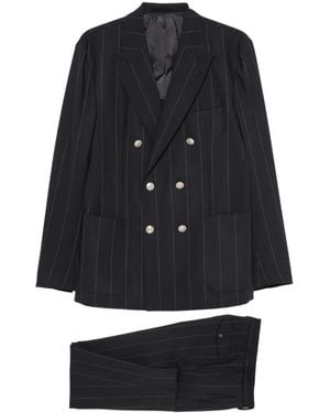 Eleventy Pinstripe Double-Breasted Suit - Black
