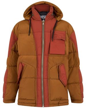 DIESEL Hooded Padded Jacket - Brown