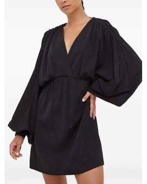 Silvian Heach Embellished Balloon-Sleeve Mini Dress - Black