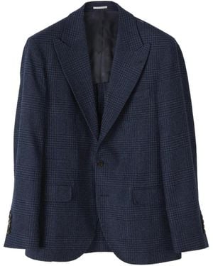 Brunello Cucinelli Prince Of Wales Check Single-Breasted Blazer - Blue
