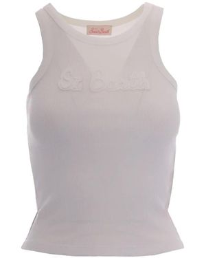 MC2 Saint Barth Logo-Patch Ribbed Tank Top - Grey