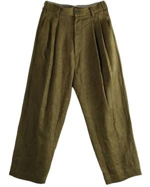 Ziggy Chen Pleated Patterned Trousers - Green