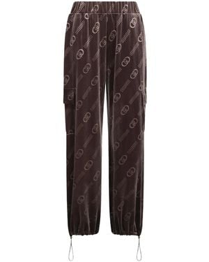 Liu Jo Logo-Pattern Elastic-Cuff Pants - Brown