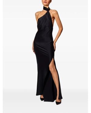 Kiki de Montparnasse Soie Halterneck Side-Slit Maxi Dress - Black