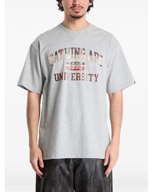 A Bathing Ape Check Logo T-Shirt - Grey