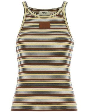 Fendi Striped Ribbed Tank Top - Natural