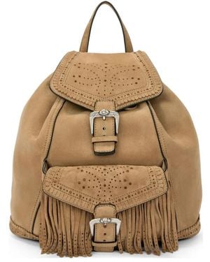 Ermanno Scervino Fringes perforations suede backpack - Natur