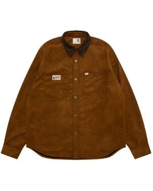 Aape By A Bathing Ape University Contrast-Collar Logo-Patch Shirt - Brown