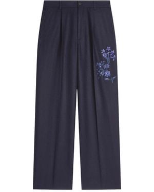 Dries Van Noten Floral-Embroidered Wool Pants - Blue