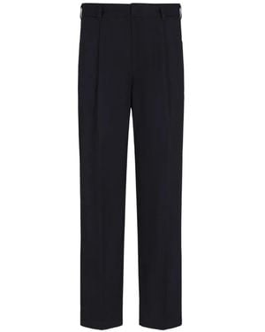 ARMANI EXCHANGE Pleated Straight-Leg Trousers - Blue