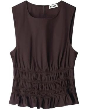 STAUD Culver Shirred Ruffled Top - Brown