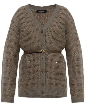 Fabiana Filippi Sequin-Embellished Belted Cardigan - Grey