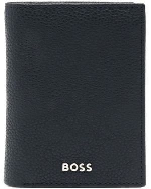 BOSS Logo-Plaque Leather Wallet - Blue