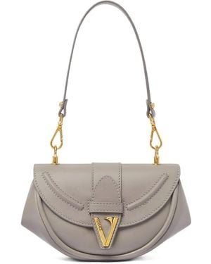 Versace Small Virtus Leather Shoulder Bag - White