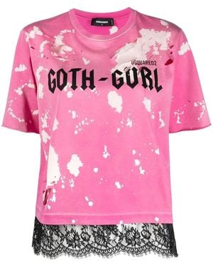 DSquared² ディースクエアード Goth Gurl ダメージ Tシャツ - ピンク
