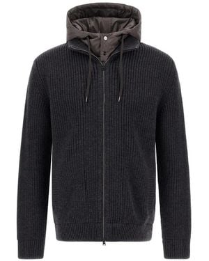 Herno Cardigan A Coste Con Zip - Blu