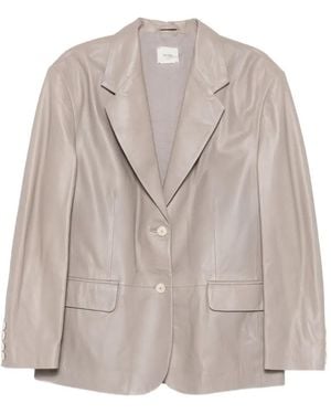 Alysi Leather Single-Breasted Jacket - Grey