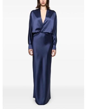 Atu Body Couture V-Neck Long-Sleeve Maxi Gown - Blue