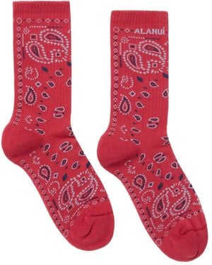Alanui Bandana-Intarsia Socks - Red