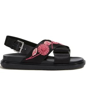 Marni Fussbett Sandalen Verfraaid Met Bloemen - Zwart