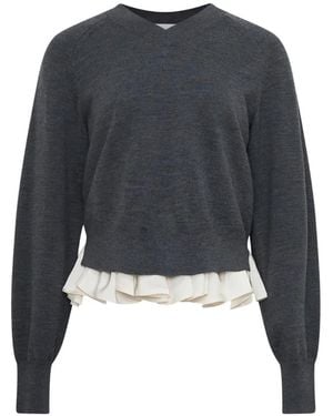 3.1 Phillip Lim Ruffled-Trim V-Neck Jumper - Blue