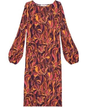 Maliparmi Floral-Print Balloon-Sleeve Midi Dress - Red