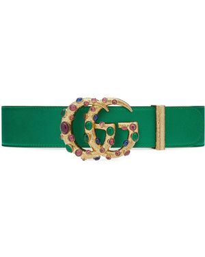 Gucci Leather Belt With Crystal Double G Buckle - Green