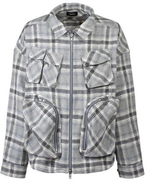 BREATH Bdu Check-Pattern Multi-Pocket Shirt Jacket - Gray
